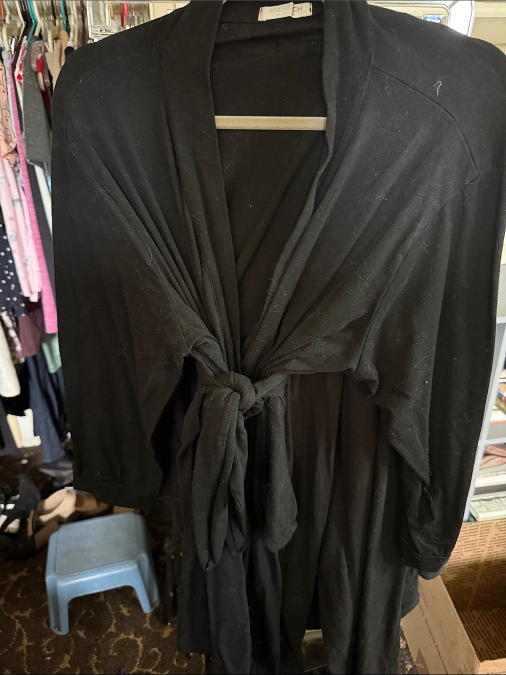Black Tie-Front Draped Cardigan
